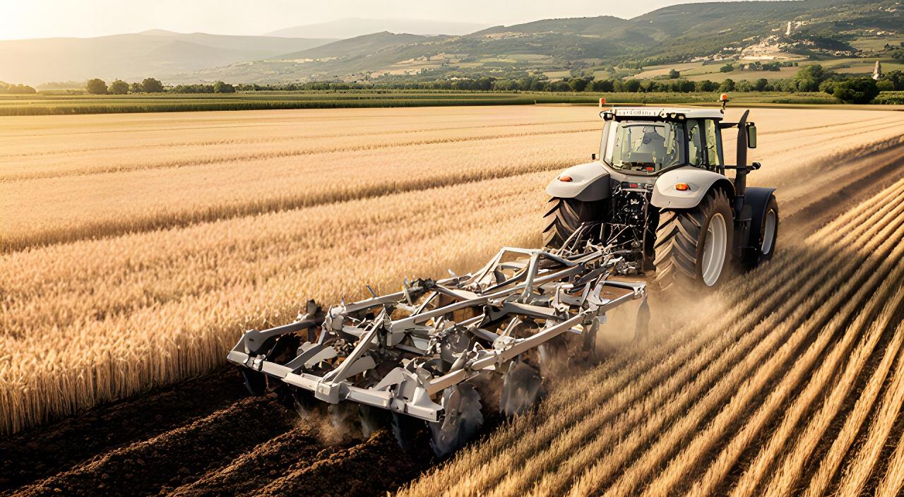 Tractor trabajando un campo de cereal en Manlleu con un arado de vertedera de Jofre Labranza