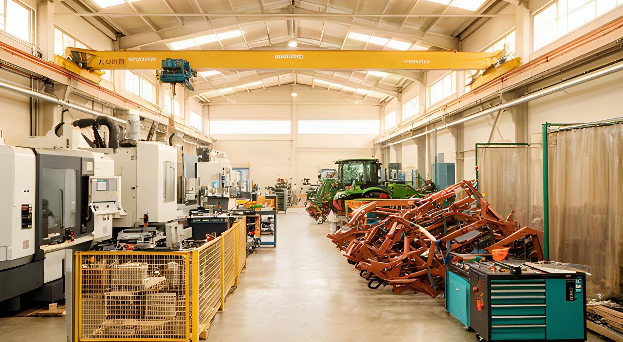 Planta de producción de maquinaria agrícola en Manlleu con centros de mecanizado CNC y zona de soldadura